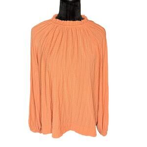 Prologue Women's XL Peach Long Sleeve High Neck Ruffle Blouse Office Casual